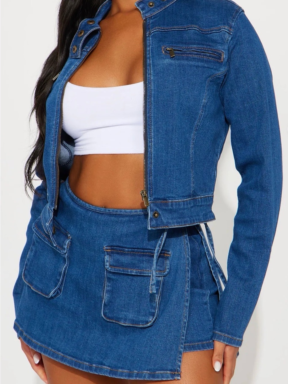Fashion Nova Denim Mini Skort Set Bottom Medium Wash Size L NWOT